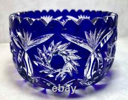 Vintage Hand Cut Cobalt Blue Cut To Clear Crystal Decorative Bowl