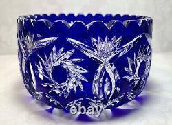 Vintage Hand Cut Cobalt Blue Cut To Clear Crystal Decorative Bowl