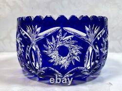 Vintage Hand Cut Cobalt Blue Cut To Clear Crystal Decorative Bowl