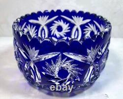 Vintage Hand Cut Cobalt Blue Cut To Clear Crystal Decorative Bowl