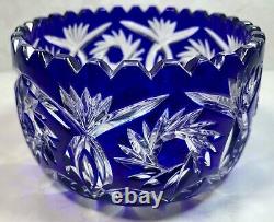 Vintage Hand Cut Cobalt Blue Cut To Clear Crystal Decorative Bowl