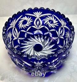 Vintage Hand Cut Cobalt Blue Cut To Clear Crystal Decorative Bowl