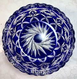 Vintage Hand Cut Cobalt Blue Cut To Clear Crystal Decorative Bowl