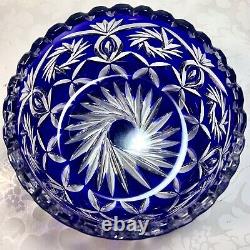 Vintage Hand Cut Cobalt Blue Cut To Clear Crystal Decorative Bowl