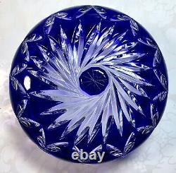 Vintage Hand Cut Cobalt Blue Cut To Clear Crystal Decorative Bowl