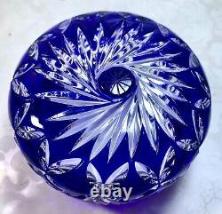 Vintage Hand Cut Cobalt Blue Cut To Clear Crystal Decorative Bowl