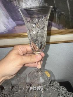 Vintage Hand Cut Crystal Champagne Flutes Set Of 8 Guaranteed Lead Crystal