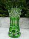 Vintage Hand Cut Crystal Green Vase