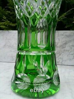 Vintage Hand Cut Crystal Green Vase