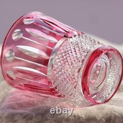 Vintage Hand Cut Crystal Whiskey Glasses Tumbler Drinkware 9oz Pink Gift Packing