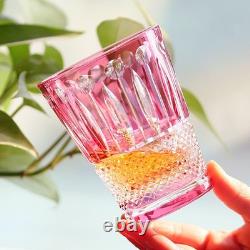 Vintage Hand Cut Crystal Whiskey Glasses Tumbler Drinkware 9oz Pink Gift Packing