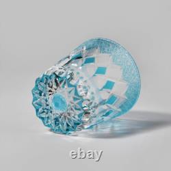 Vintage Hand Cut Edo Kiriko Whisky Glasses, Rocks Sea Blue Crystal Barware Glass