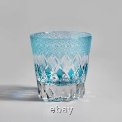 Vintage Hand Cut Edo Kiriko Whisky Glasses, Rocks Sea Blue Crystal Barware Glass