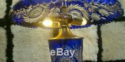 Vintage Hand cut Crystal Cobalt Blue Lamp Marked Dresden by Peck