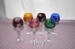 Vintage Harlequin Bohemian Cut Crystal Multicolored Set of 6 Hock Wine Glasses