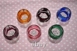Vintage Harlequin Bohemian Cut Crystal Multicolored Set of 6 Hock Wine Glasses