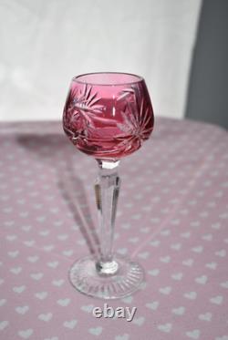Vintage Harlequin Bohemian Cut Crystal Multicolored Set of 6 Hock Wine Glasses