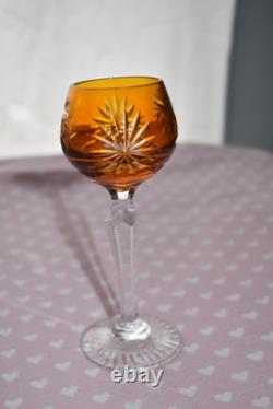 Vintage Harlequin Bohemian Cut Crystal Multicolored Set of 6 Hock Wine Glasses