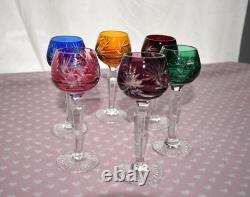 Vintage Harlequin Bohemian Cut Crystal Multicolored Set of 6 Hock Wine Glasses