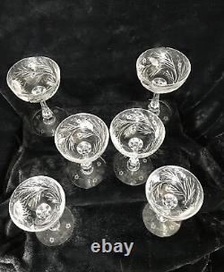 Vintage Hawkes Gravic Cut crystal China Aster Cordial Sorbet Chrysanthemum set 6