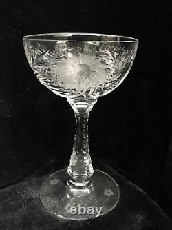 Vintage Hawkes Gravic Cut crystal China Aster Cordial Sorbet Chrysanthemum set 6