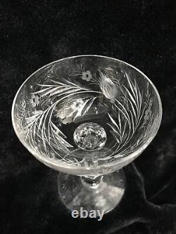 Vintage Hawkes Gravic Cut crystal China Aster Cordial Sorbet Chrysanthemum set 6