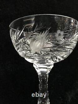 Vintage Hawkes Gravic Cut crystal China Aster Cordial Sorbet Chrysanthemum set 6