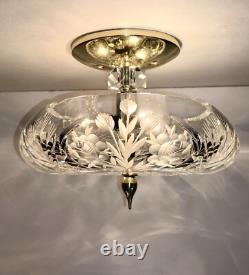 Vintage Heavy 24% Lead Crystal Cut Glass Star Elegant Semi-Flush Light Fixture