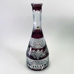 Vintage Heavy 50s 60s Bohemian Czech Glass Cut Crystal Decanter Cranberry