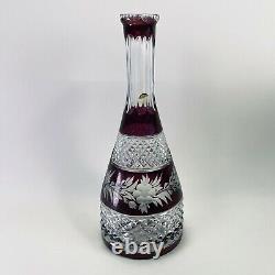 Vintage Heavy 50s 60s Bohemian Czech Glass Cut Crystal Decanter Cranberry