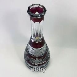 Vintage Heavy 50s 60s Bohemian Czech Glass Cut Crystal Decanter Cranberry