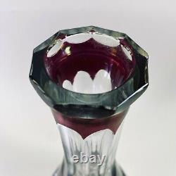 Vintage Heavy 50s 60s Bohemian Czech Glass Cut Crystal Decanter Cranberry