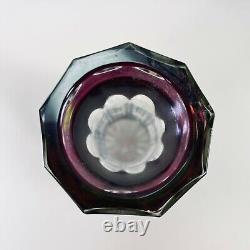 Vintage Heavy 50s 60s Bohemian Czech Glass Cut Crystal Decanter Cranberry