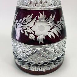 Vintage Heavy 50s 60s Bohemian Czech Glass Cut Crystal Decanter Cranberry
