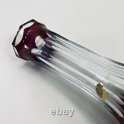 Vintage Heavy 50s 60s Bohemian Czech Glass Cut Crystal Decanter Cranberry