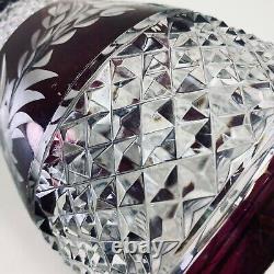 Vintage Heavy 50s 60s Bohemian Czech Glass Cut Crystal Decanter Cranberry