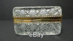 Vintage Heavy Cut Crystal Brass Mounted Jewelry Casket / Dresser Box