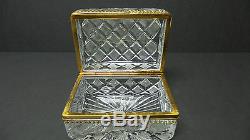 Vintage Heavy Cut Crystal Brass Mounted Jewelry Casket / Dresser Box