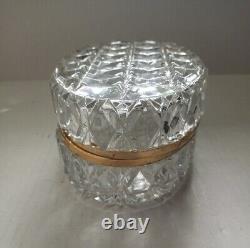 Vintage Heavy Cut Crystal Glass And Brass Oval Casket Jewelry Vanity Anniversary