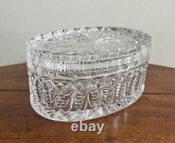 Vintage Heavy Cut Crystal Glass Oval Casket Jewelry Trinket/ Large / Beautiful