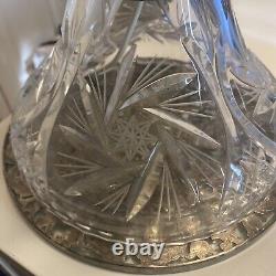 Vintage Heavy Cut Glass Crystal Mushroom Shade Table Electric Lamp withStand-EUC