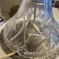 Vintage Heavy Cut Glass Crystal Mushroom Shade Table Electric Lamp withStand-EUC