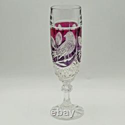 Vintage Hofbauer Ruby Byrdes 2478 FROST Champagne Flutes Set of 5 Cut Crystal