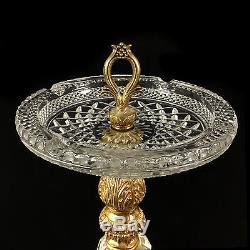 Vintage Hollywood Regency Crystal Cut Glass Ashtray Smoking Stand with Prisms