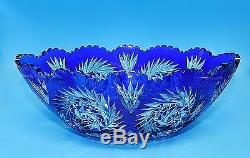 Vintage Imperlux Cobalt Blue Lead Crystal Cut To Clear Glass Centerpiece Bowl
