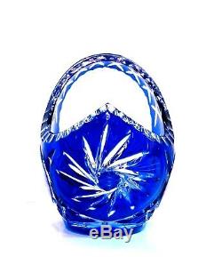 Vintage Irena Cobalt Blue Cut to Clear Crystal Star and Pinwheel 9 Basket