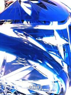 Vintage Irena Cobalt Blue Cut to Clear Crystal Star and Pinwheel 9 Basket