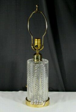 Vintage Irish Waterford Crystal & Brass Cylinder Herringbone table lamp Signed