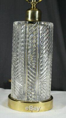 Vintage Irish Waterford Crystal & Brass Cylinder Herringbone table lamp Signed