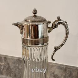 Vintage Italian Cut Crystal Decanter Silver Plate Glass Claret Wine Pitcher 14